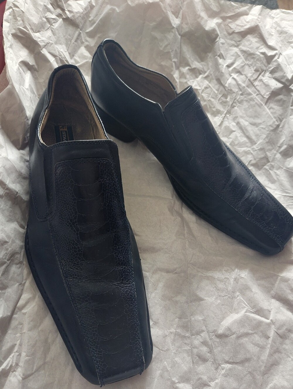 SALE! Stacy Adams Teague Black Alligator-Ostrich Print Loafers, Hand-stitched